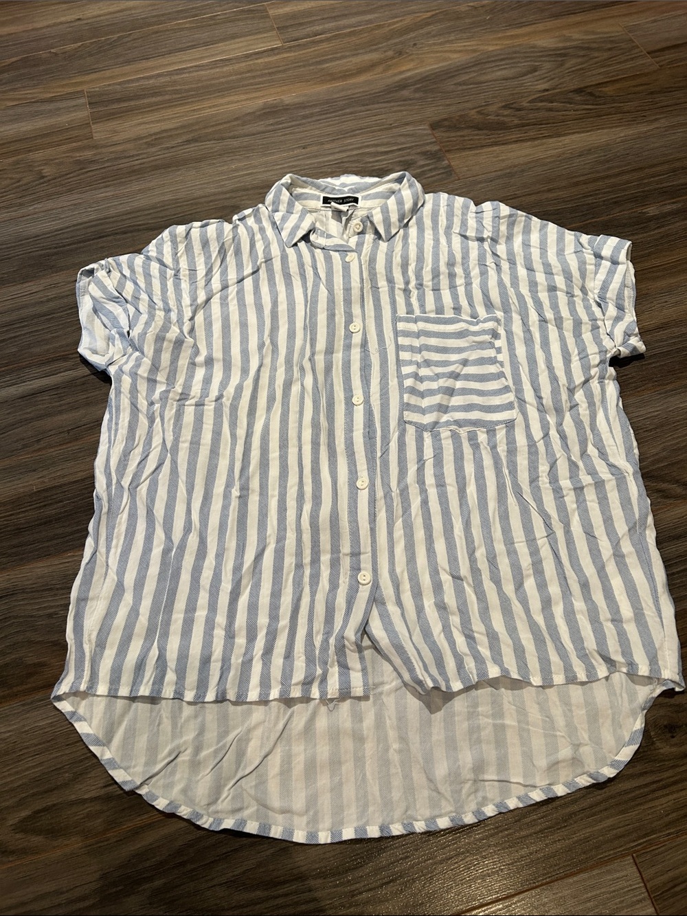 Light Blue and White Striped Women’s Short-Sleeve Button-Up Shirt